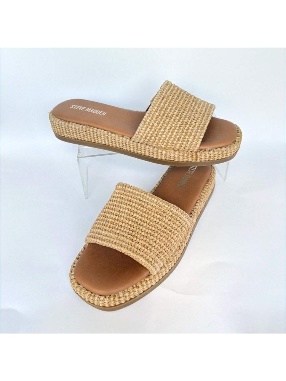 Steve Madden Boardwalk Raffia Slides Size 9